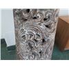 Image 2 : Tall Whitewashed Wooden Vessel w/ Carved Scroll Details 14" Dia, 60" Tall
