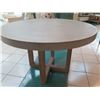 Image 8 : Restoration Hardware Table, Stone-Look Composite Top w/ Wooden Base, 48" Dia, 30"H (edges show wear)