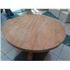 Image 2 : Large Round Solid Wood Table w/ Geometric Base, Natural Finish, 61" Dia, 30"H (some nicks along edge