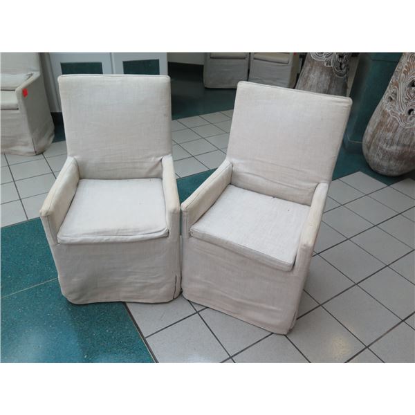 Qty 2 Restoration Hardware Rolling Slipcovered Chairs 24" x 19" (40" Back Height), Flax Color, Shows