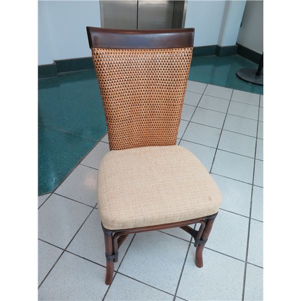Chair with Woven Backrest & Dark Wood Frame 20" x 18" x 40"H