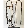 Image 2 : Hand Braided Leather Headstall, Reins with Military Bit