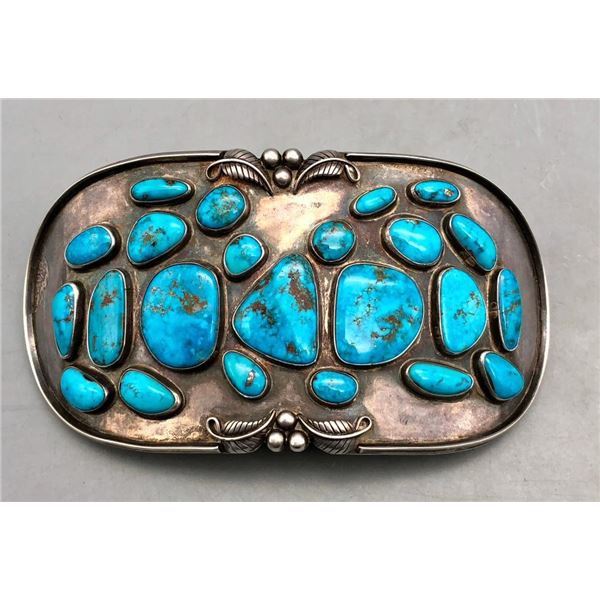 Large Turquoise and Sterling Silver Belt Buckle