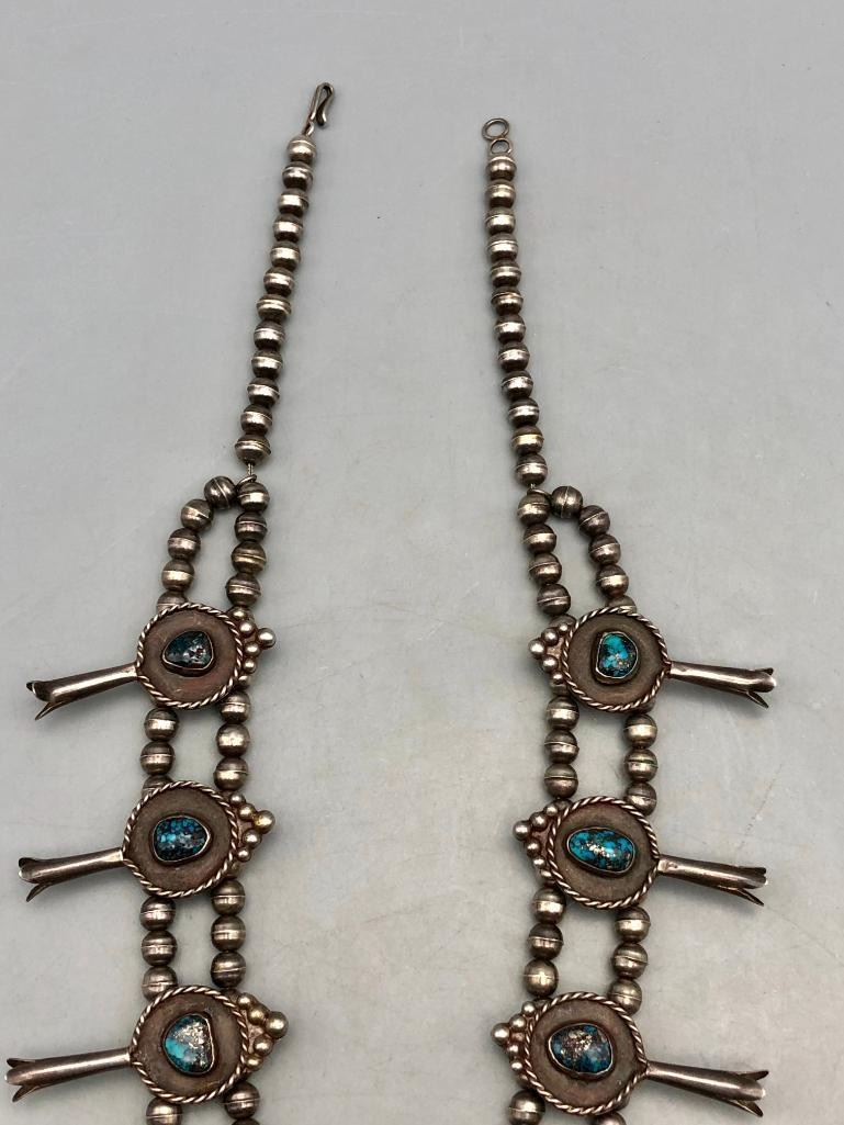 Spectacular Vintage Squash Blossom Necklace with Morenci Turquoise