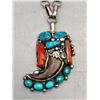 Image 1 : Exquisite Turquoise Coral and Claw Pendant with Handmade Chain