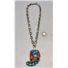 Image 2 : Exquisite Turquoise Coral and Claw Pendant with Handmade Chain