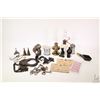 Image 1 : Selection of vintage collectibles including pie birds, oil lamps, ration books, handcuffs, keys, min