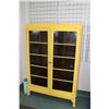 Image 1 : Canadiana two door display cabinet painted with bright yellow chalk paint, 60" in height