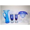 Image 1 : Selection of collectible glass including a pair of convertible candlestick/vases in cobalt, a artisa