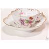 Image 2 : Antique hand painted unmarked Moriage 7 1/2" pitcher and a transfer ware floral tea cup and saucer b