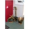 Image 1 : Horse motif brass set of companion tools, a brass figure of a bucking horse and rider and a coal buc