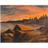 Image 2 : Framed acrylic on masonite painting labelled on verso "Lonely Sunset" and signed by artist C. Harle,