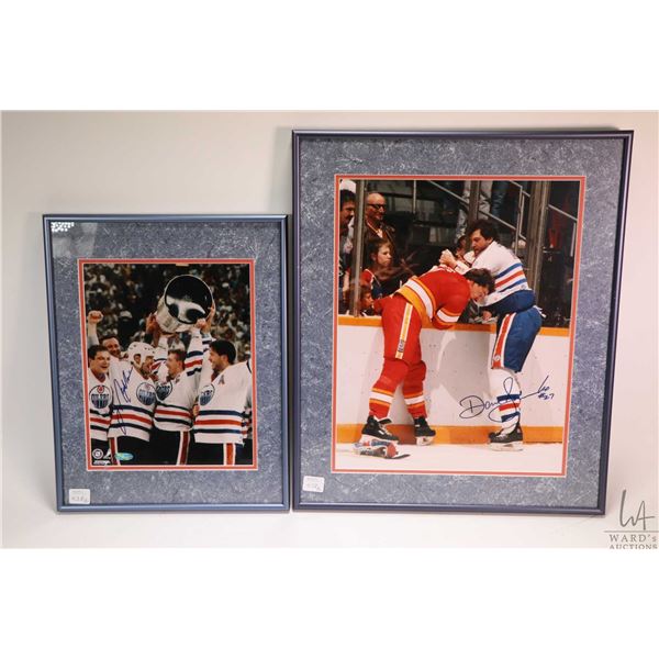 Two framed and autographed Edmonton Oiler's photographs including Dave Semenko and Mark Messier