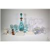 Image 1 : Selection of vintage glass and porcelain collectibles including gold overlay drinks decanter with si
