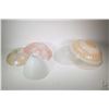 Image 1 : Four vintage pressed glass ceiling shades and a milk glass torche lamp shade