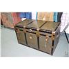 Image 1 : Vintage green and black steamer trunk with full brass accents, includes tray