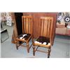 Image 1 : Pair of quarter cut oak slat back chairs with turned bulbous supports and hide upholstery