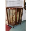 Image 1 : Matched grain English walnut curved door curio cabinet with two glass shelves and cabriole feet, not