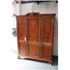 Image 1 : Antique three door wardrobe with matched grain panels, center and left door open to full length hamm