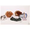 Image 1 : Selection of Inuit carvings of various material including white stone whale on jade base 3" in lengt