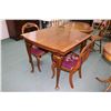 Image 1 : Matched grain English draw leaf table on tall cabriole supports plus a pair of needlepoint upholster