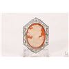 Image 1 : Antique carved cameo brooch in 10kt white gold delicate filigree bezel