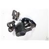 Image 1 : Vintage MSA Us military black rubber gas mask respirator and two pairs of vintage binoculars