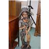 Image 1 : Carved wooden fisherman 41" in height, see photos for assorted cracks and character (flaws) etc.