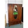 Image 1 : Antique English quarter cut oak, single door, single drawer wardrobe with bevelled glass mirror, not