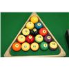 Image 2 : Antique quarter cut oak Mission style pool table with slate top, knitted pockets, cue hangers, full 