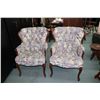 Image 1 : Pair of matching floral pattern button tufted parlour chairs with scroll supports