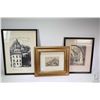 Image 1 : Two framed etchings and a framed architectural Quebec scene