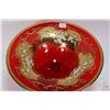 Image 2 : Large Venetian ruby glass pedestal bowl with hand gilding and hand painted florals, 12" in diameter.