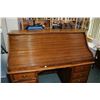 Image 2 : Antique quarter cut oak, double pedestal S curve roll top desk with fitted interior, 60" wide