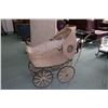 Image 1 : Antique wicker baby pram circa 1920-30's with leaf spring suspension and side window bonnet