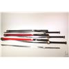 Image 1 : Four swords including three Chinese Jian double edged swords, note two with sticky scabbards, plus s