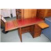 Image 2 : Small single pedestal antique desk with leather writing surface including on fold down extension, 27