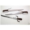 Image 1 : Set of two wooden handled butterfly swords, overall length 20 1/2" plus third sword which appears to