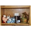 Image 2 : Shelf lot of china and ceramic collectibles including figural cookie jar, Popeye piggy bank, ceramic