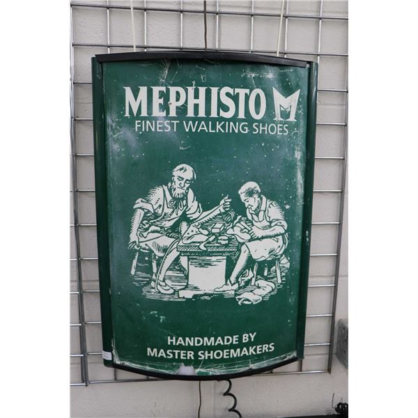 Vintage light up Mephisto Finest Walking Shoes light up advertising wall sign, 26 1/2  X 20 , workin