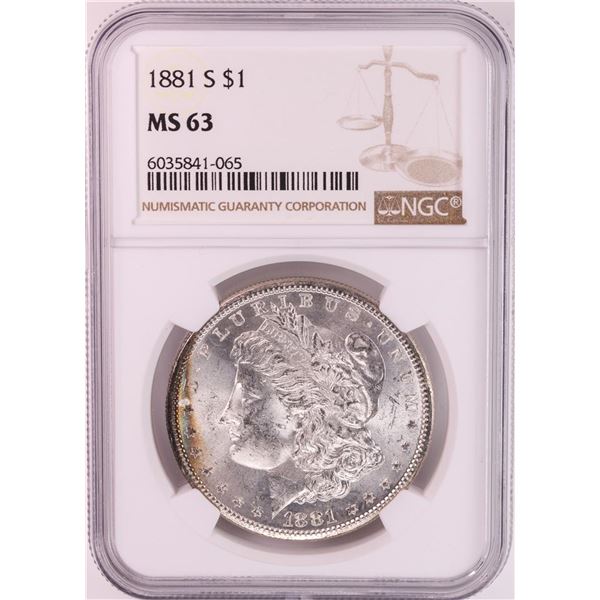 1881-S $1 Morgan Silver Dollar Coin NGC MS63 Nice Toning