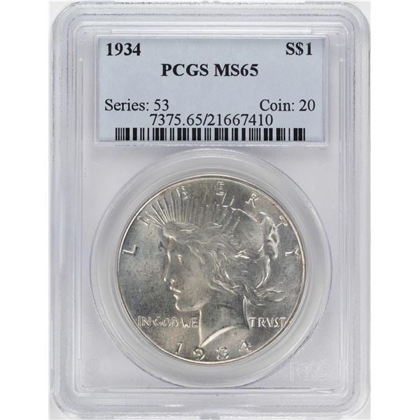 1934 $1 Peace Silver Dollar Coin PCGS MS65