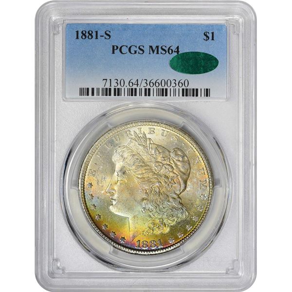 1881-S $1 Morgan Silver Dollar Coin PCGS MS64 CAC Amazing Toning
