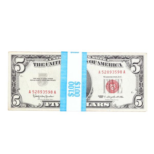Lot of (20) 1963 $5 Legal Tender Notes