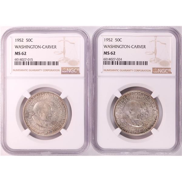 Lot of (2) 1952 Washington-Carver Commemorative Half Dollar Coins NGC MS62