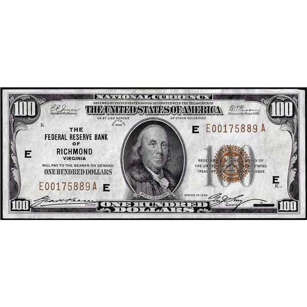 1929 $100 Federal Reserve Bank Note Richmond