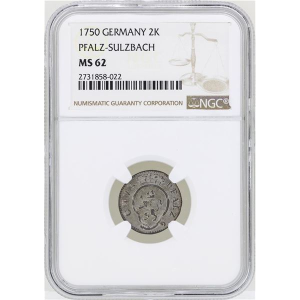 1750 Germany 2 Kreuzer Pfalz-Sulzbach Coin NGC MS62