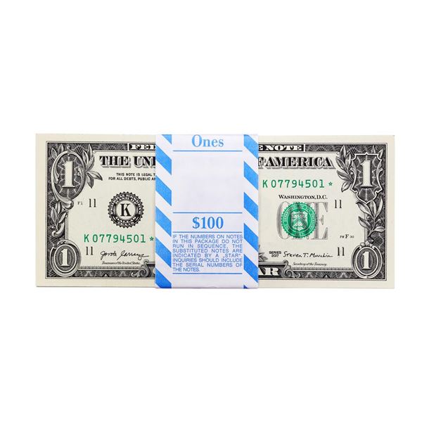 Pack of (100) Consecutive 2017 $1 Federal Reserve STAR Notes Dallas