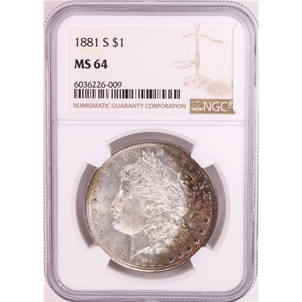 1881-S $1 Morgan Silver Dollar Coin NGC MS64 Great Toning