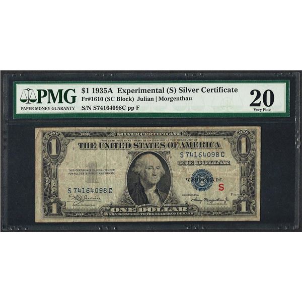 1935A $1 Experimental Silver Certificate Note Fr.1610 PMG Very Fine 20